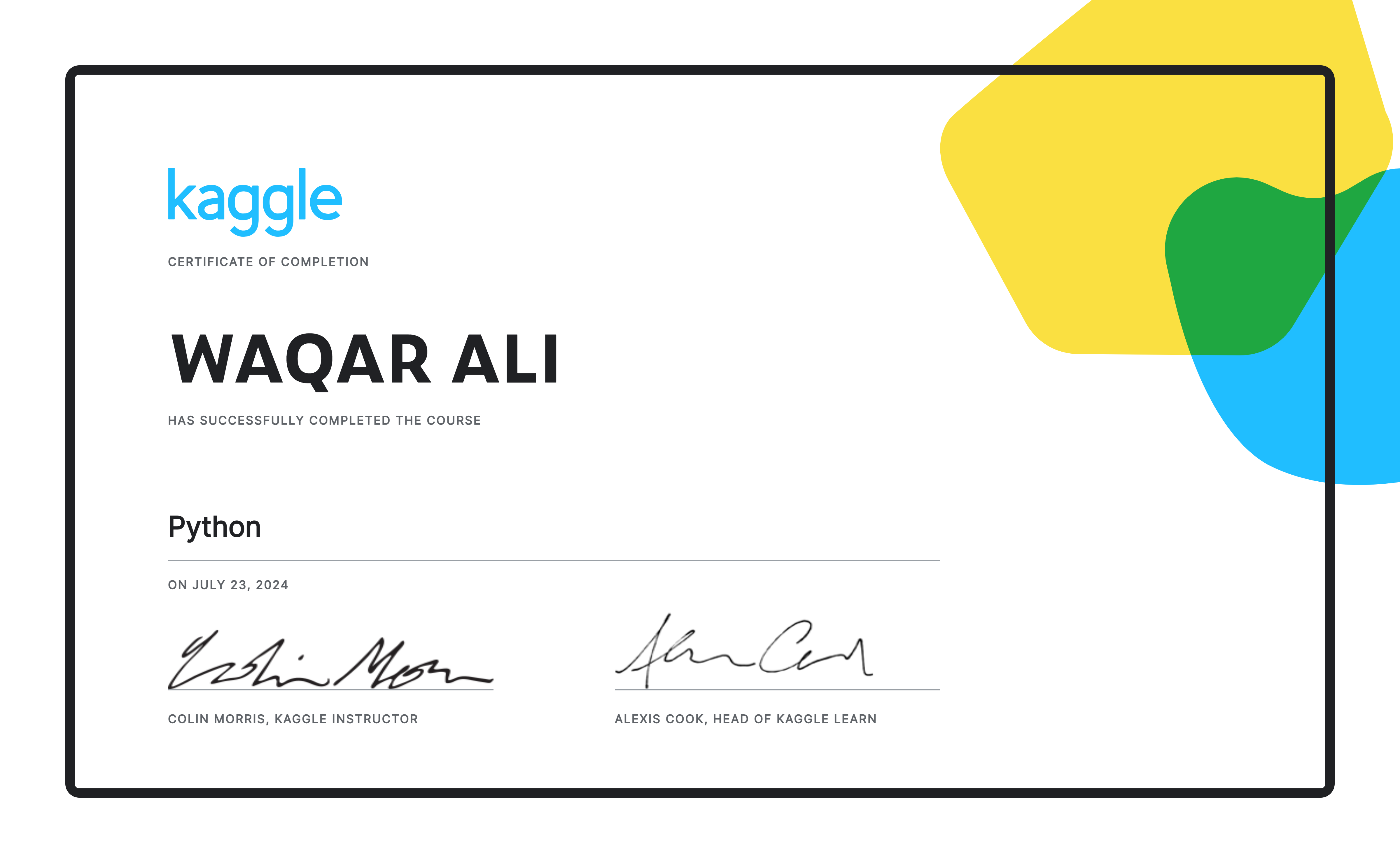 Kaggle Python certificate